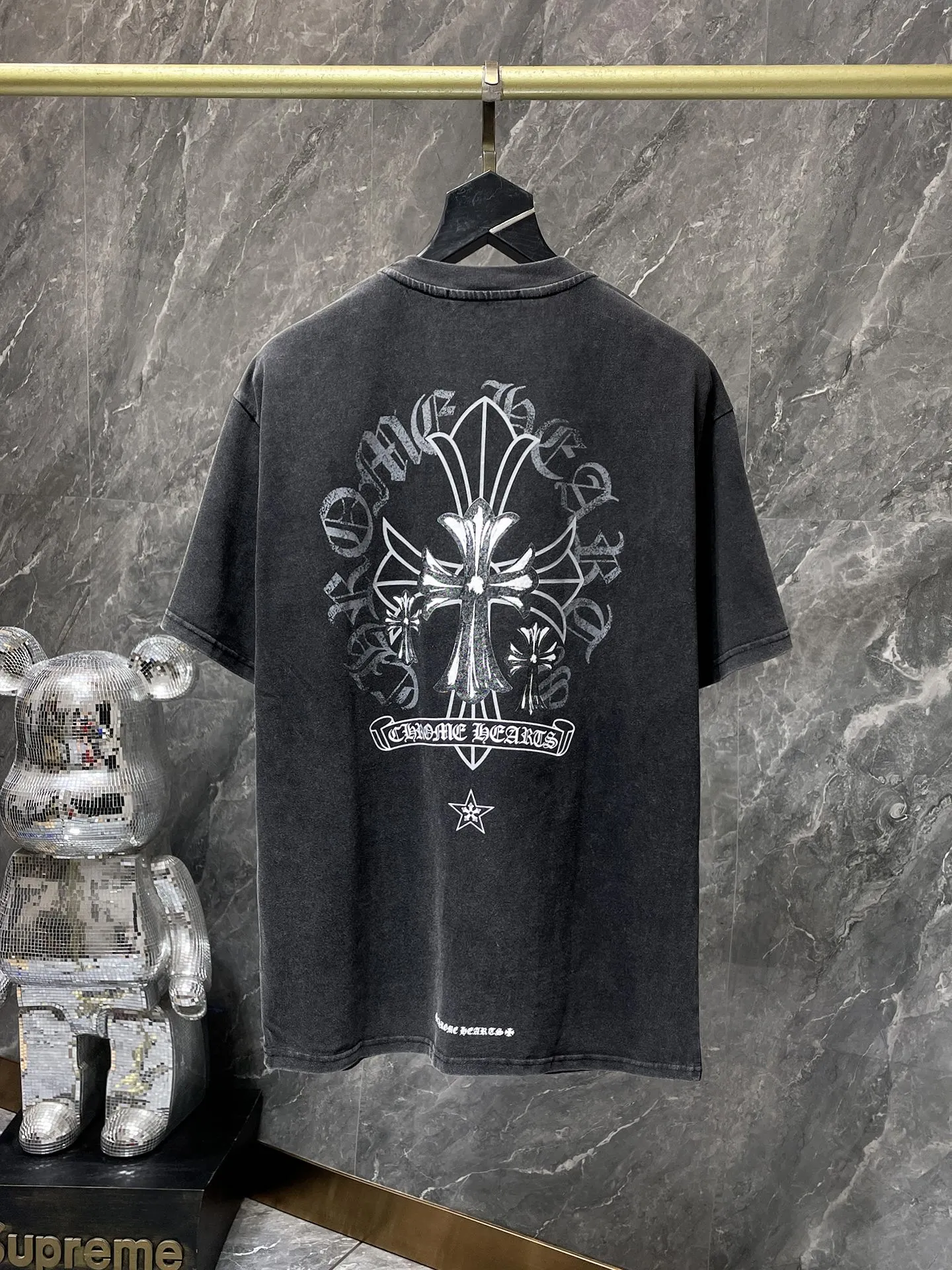 P160 new Chrome Hearts 25ss washable model for summer! ! High gram weight, environmentally friendly and high-quality top-quality fabric 280g Kromat Sanskrit cross metal buckle washable short-sleeved counter synchronization 1:1 replica version Recommended color: black Size: S, M, L, XL